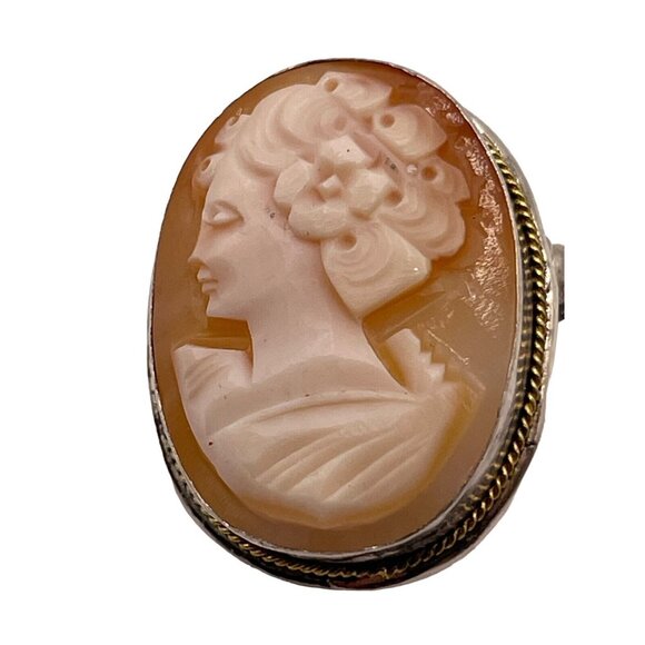 Vintage 800 Silver Carved Shell Left Profile Woman Cameo Brooch Pendant Combo - Picture 7 of 9